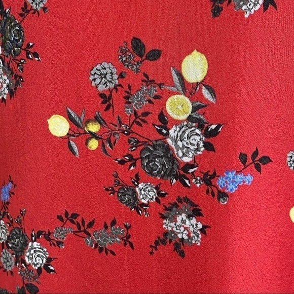 PAULA CAHEN D’ANVERS RED DRESS LEMONS FLORAL RUFFLES LINED SIZE 2 - Picture 2 of 9